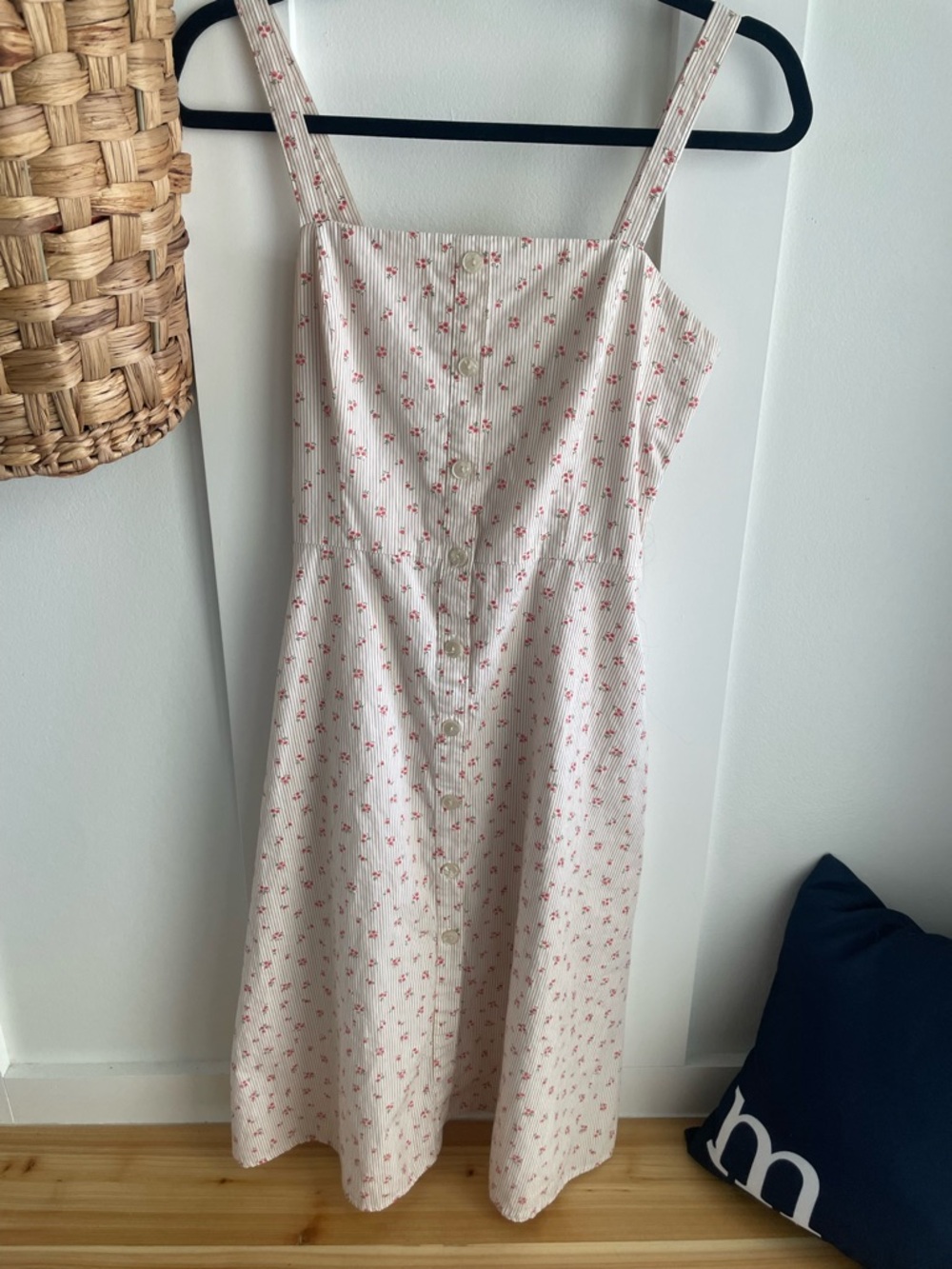 Gianni Bini Cream Dress with Pink Floral & Brown Stripes
